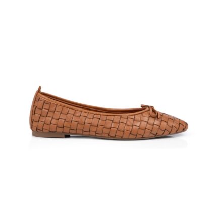 Hohese : Tan Leather Woven Ballerinas